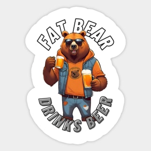 Fat Bear Drinks Beer - Humorous Designs Sticker